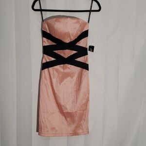 Vintage 80's Forever 21  Peach Pink and Black Strapless Dress  Small Bodycon NWT
